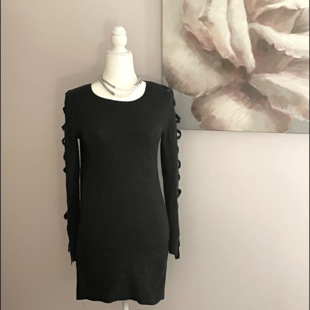 American Eagle Outfitters Charcoal Gray Sweater Dress with Lace Up Sleeves XS